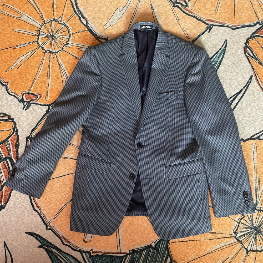 Tommy Hilfiger blue gray houndstooth suit jacket, mens sport coat, office jacket